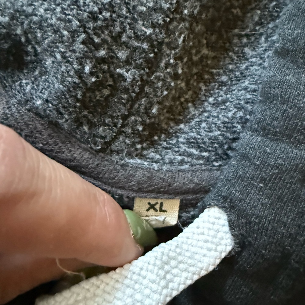 Dark Gray Fleece Hoodie with White Drawstrings - Picture 6 of 7
